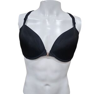 Victoria’s Secret Black Plunge Bra 38DD Gold V Hardware Mesh Racerback